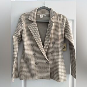 Max Studio Cream and Brown Checked Double-Breasted Blazer